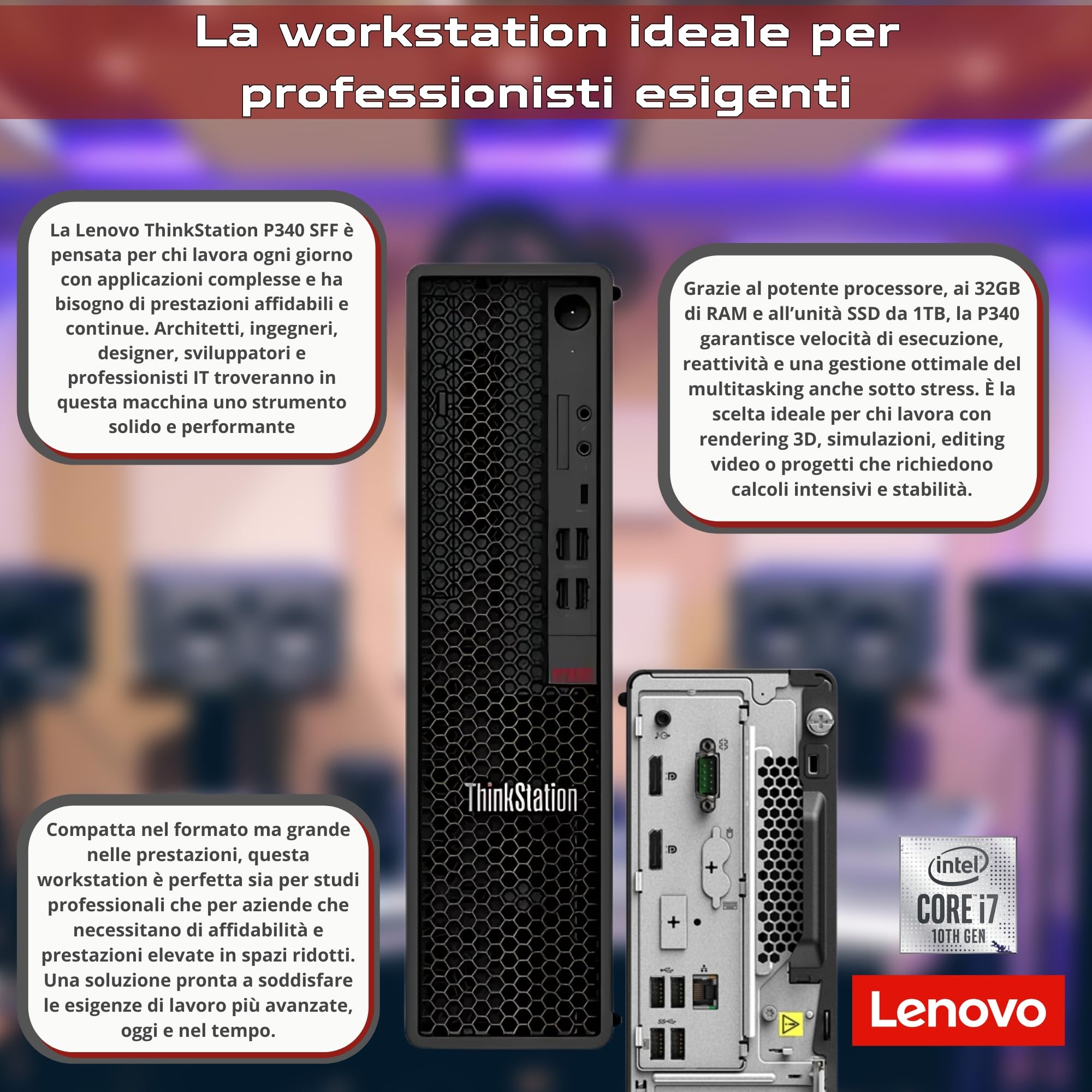 Lenovo PC Completo Ufficio Professionale i7 10700 fino a 4.80 ghz